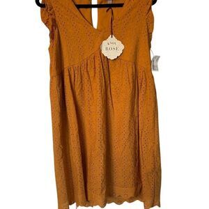 Knox Rose Women's Eyelet Dress Yellow V-Neck Knee Length Standard Size S